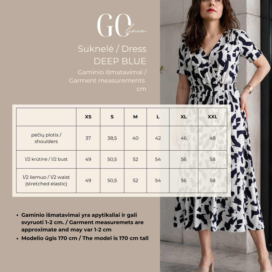 Printed Viscose & Linen Midi Dress - DEEP BLUE