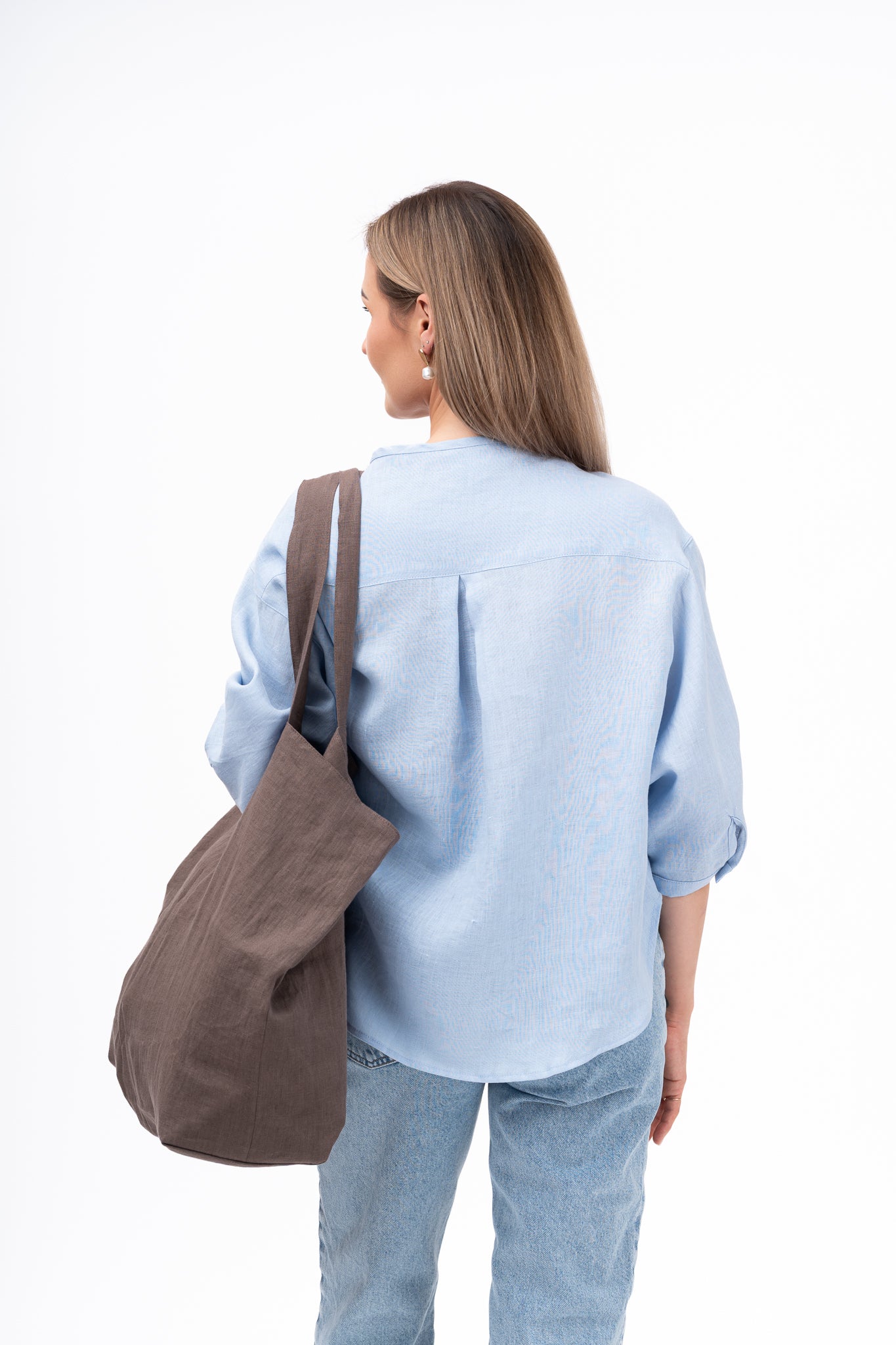 didelis paplūdimio krepšys, lininis, su dviem ilgom rankenom