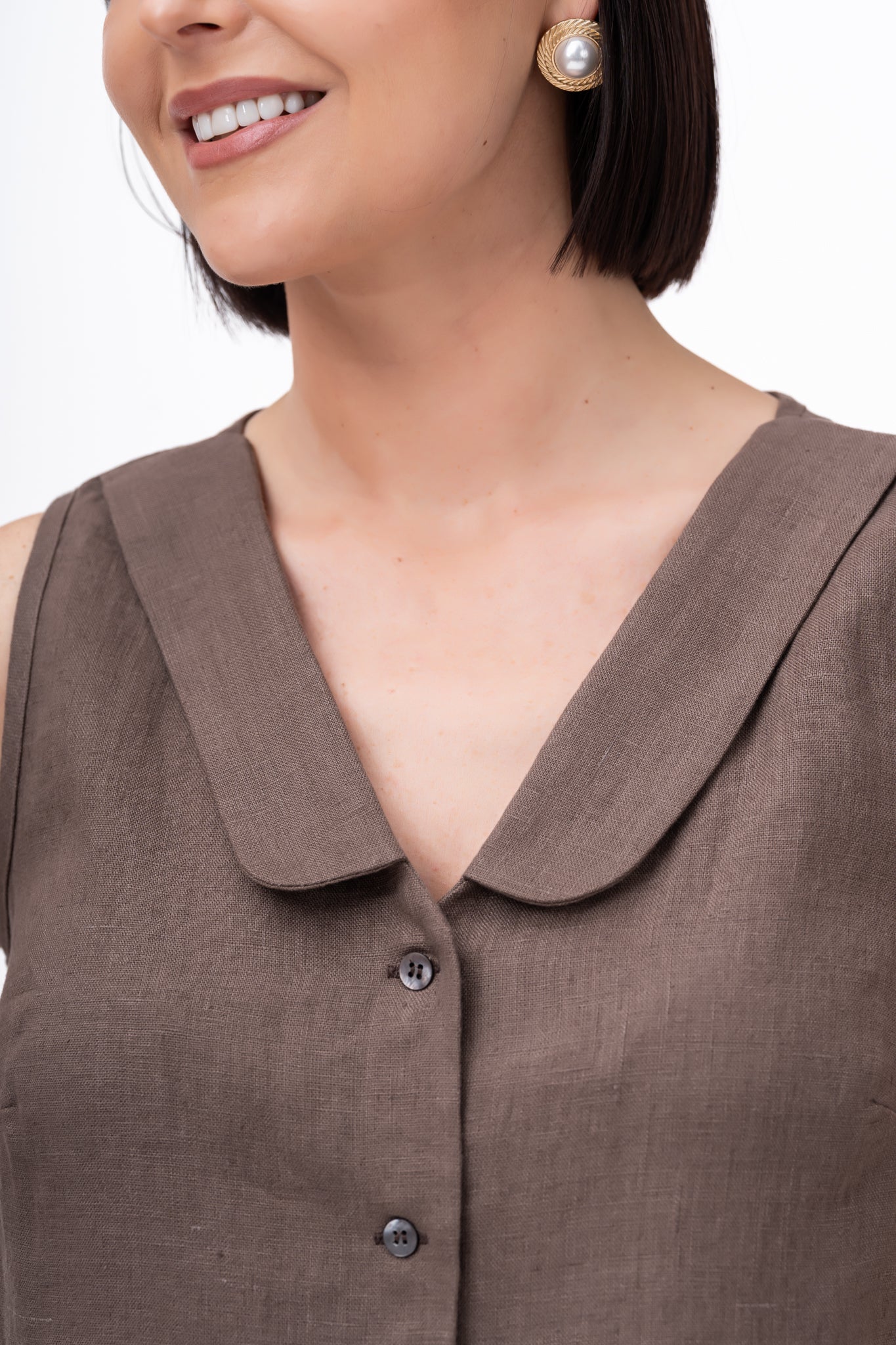 Linen Vest For Women IVY - dark brown