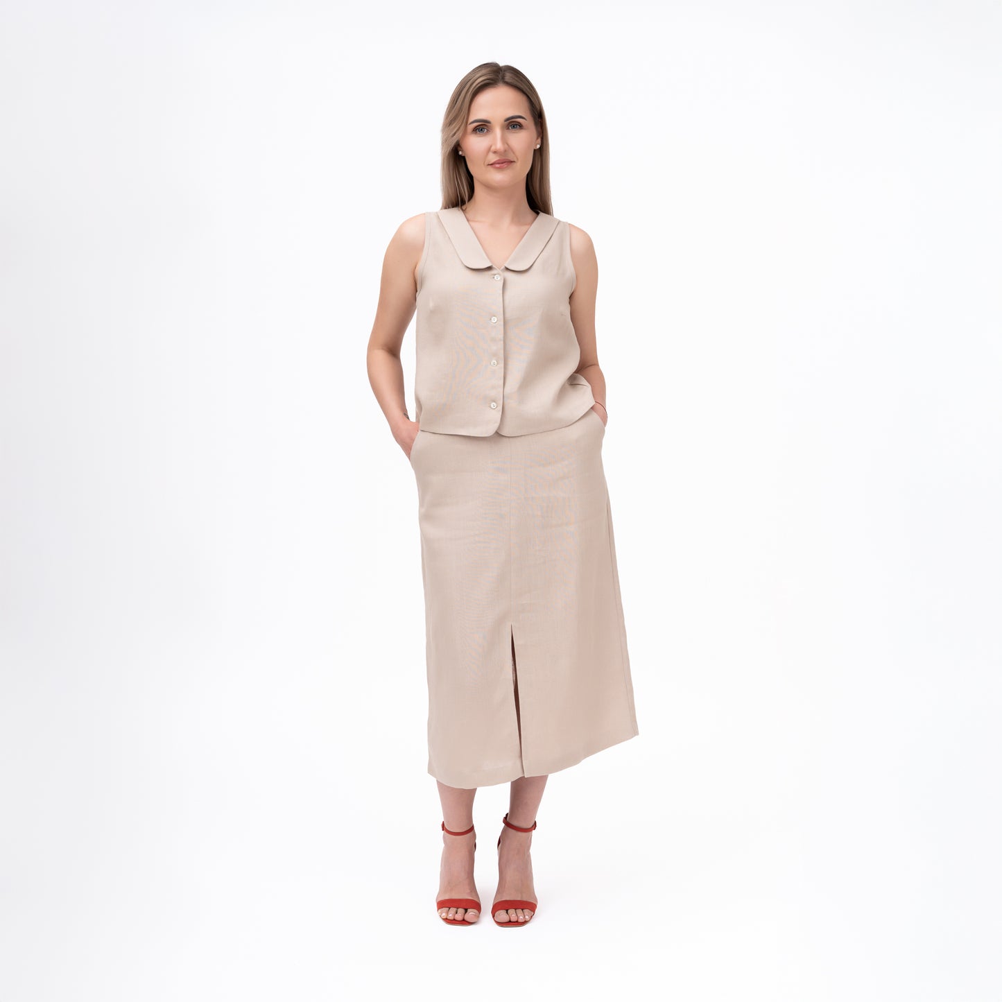 Linen skirt Terra - A-line midi skirt - beige