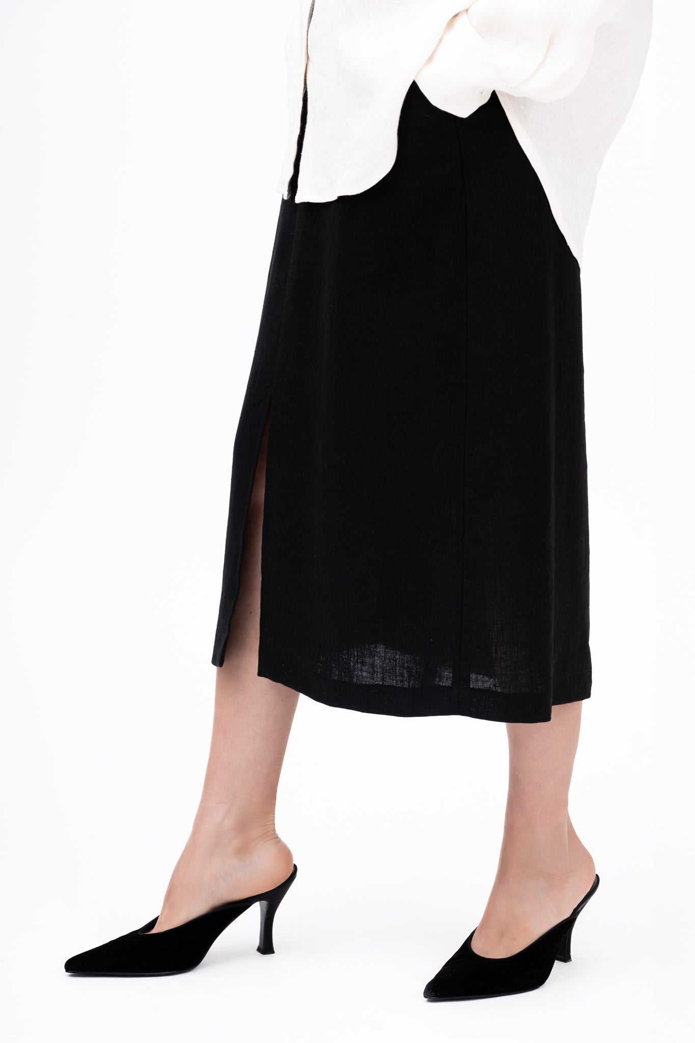 Linen skirt Terra - A-line midi skirt - black