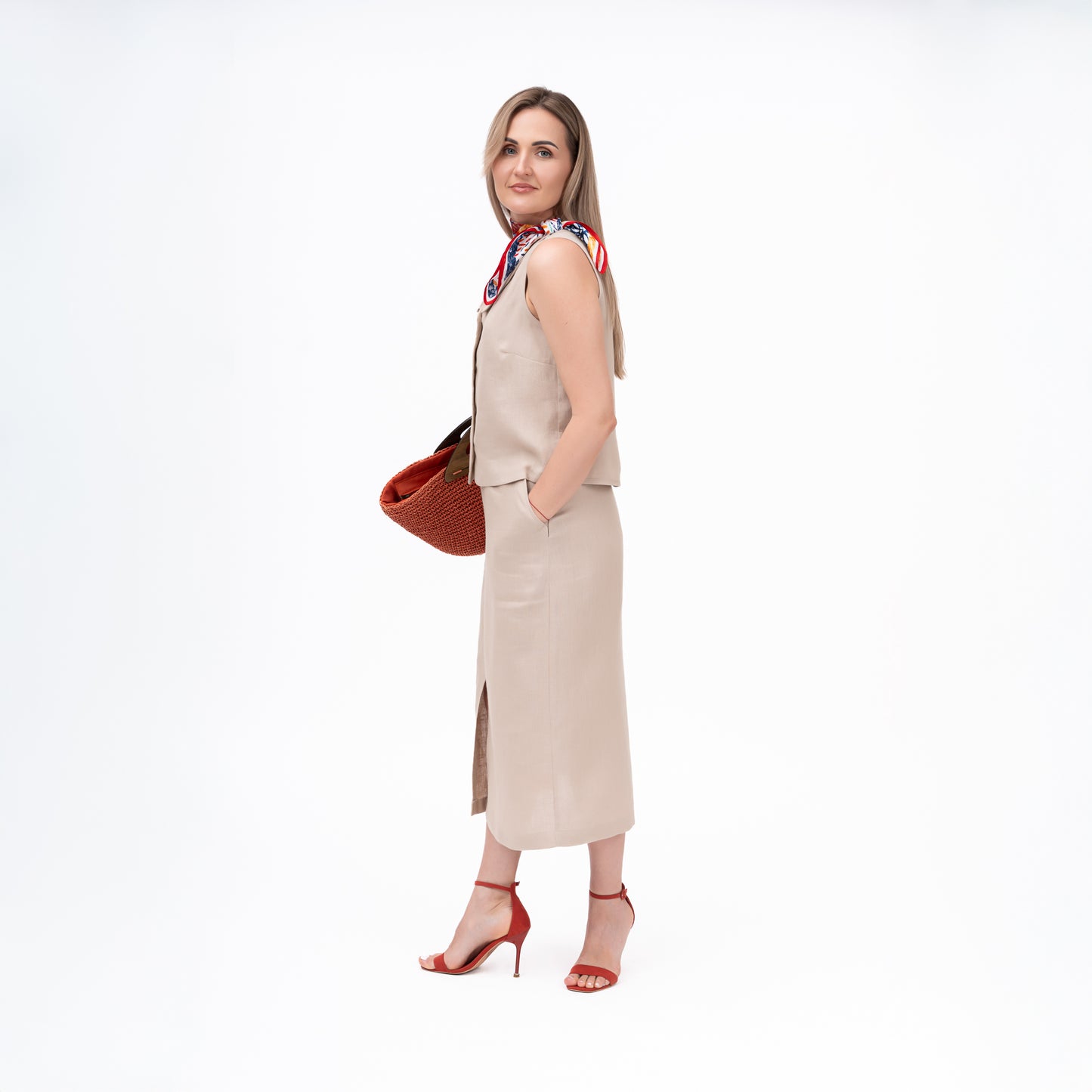 Linen skirt Terra - A-line midi skirt - beige