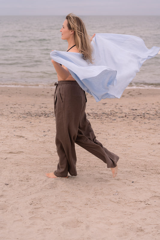 lininė paplūdimio skara, žydra