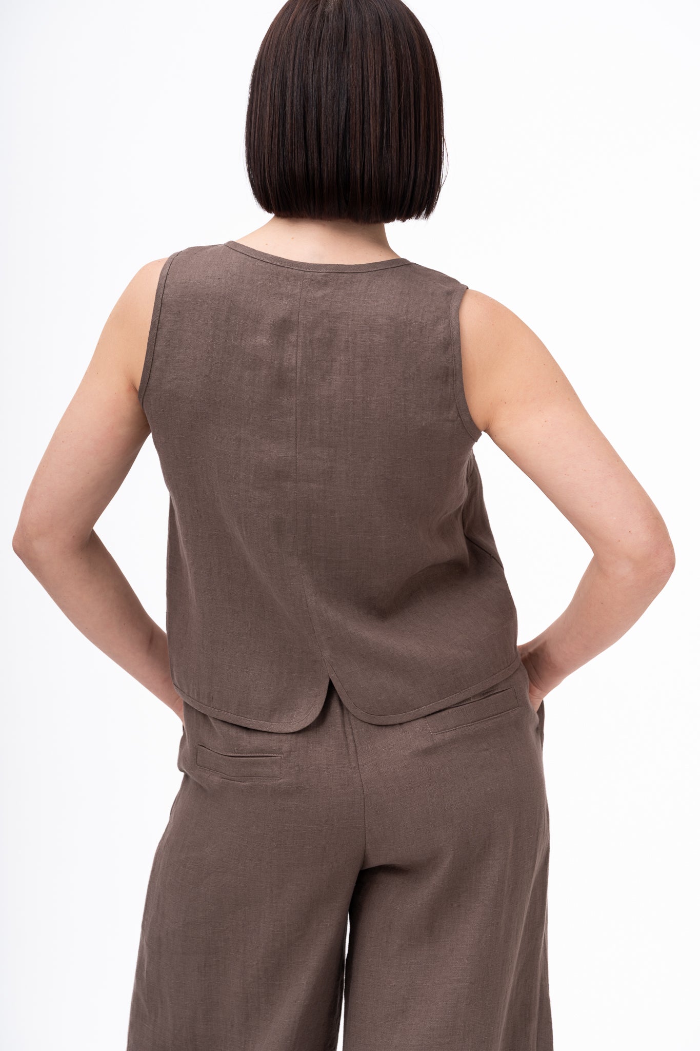Linen Vest For Women IVY - dark brown