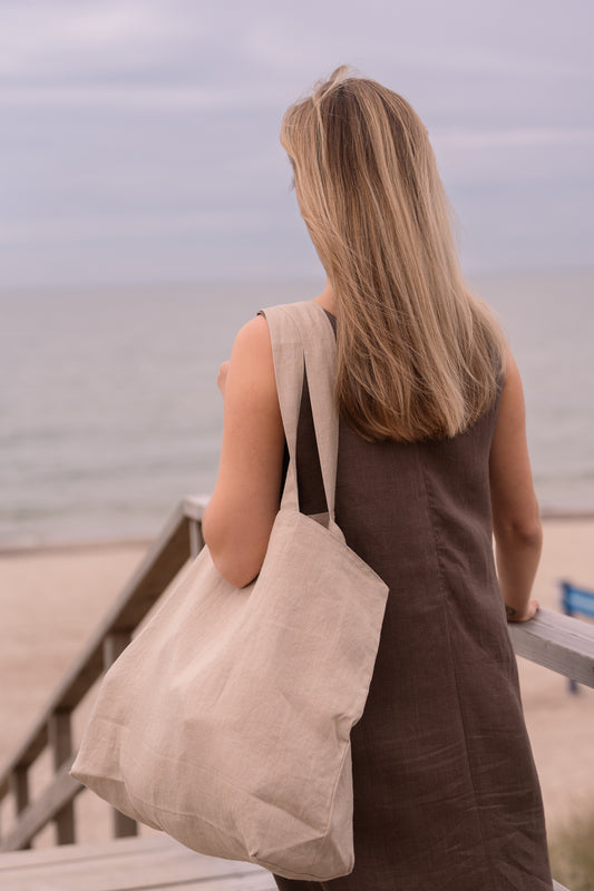 Didelis paplūdimio krepšys - 100 % linas - rankų darbo