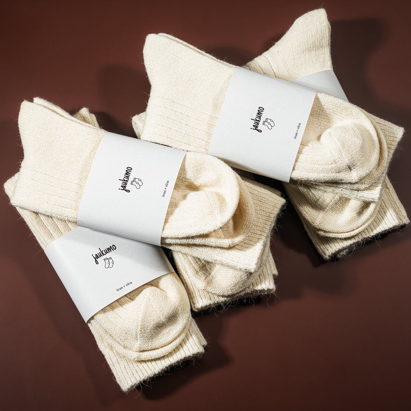 Lino-vilnos kojinė, kreminės baltos spalvos, su etikete jaukumo kojinės