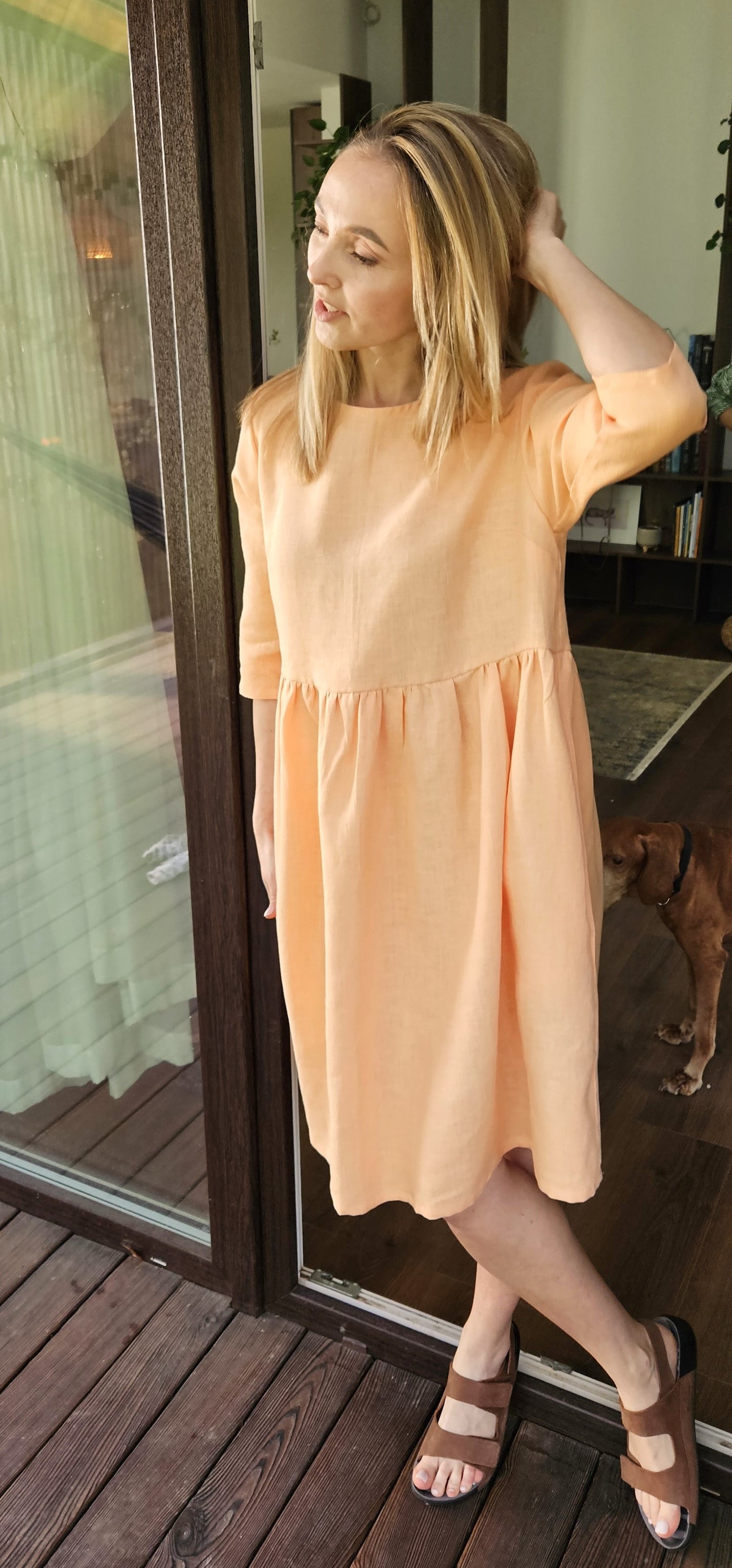 Loose Fit Linen Dress - Peach - Made from 100% linen fabric!