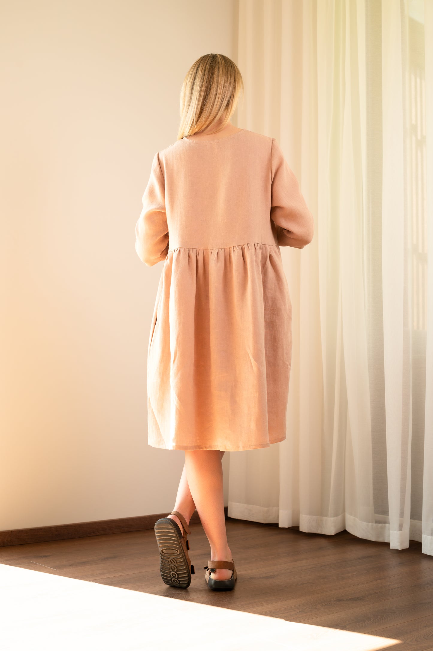 Loose Fit Linen Dress - Beige - Made from 100% linen fabric!