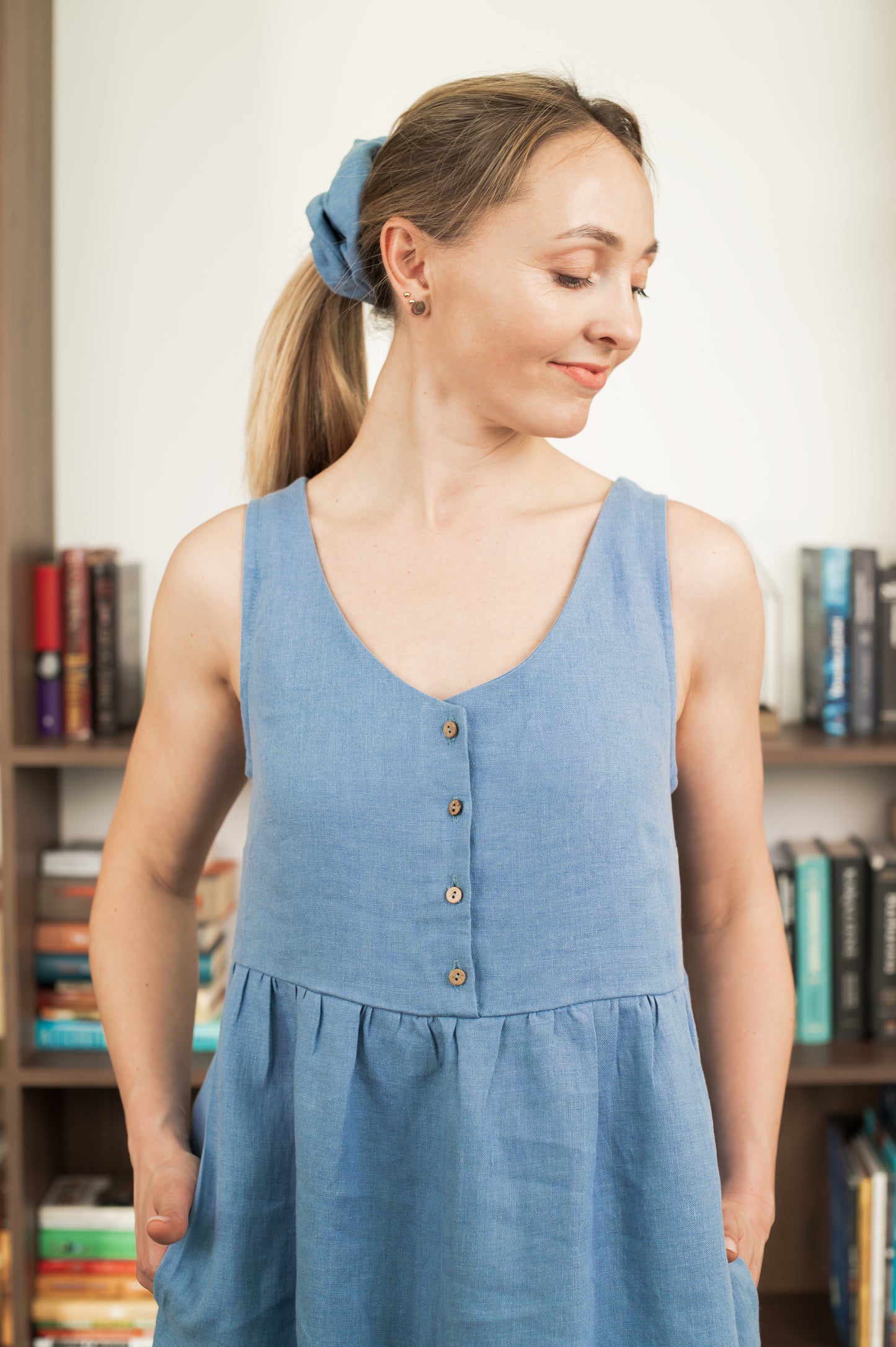 Linen Dress With Front Buttons - Beige - Made from 100% linen fabric!