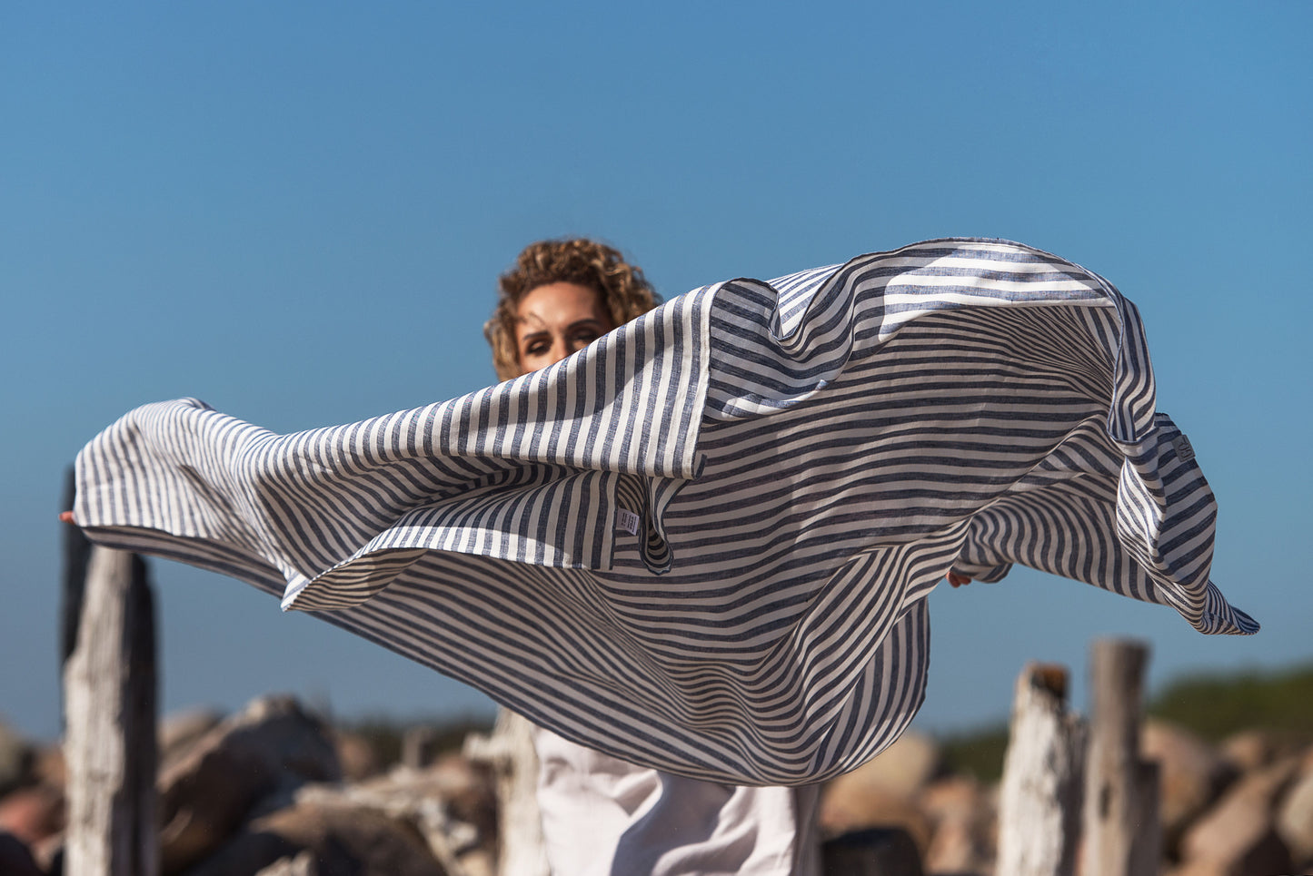 beach blanket large blue striped