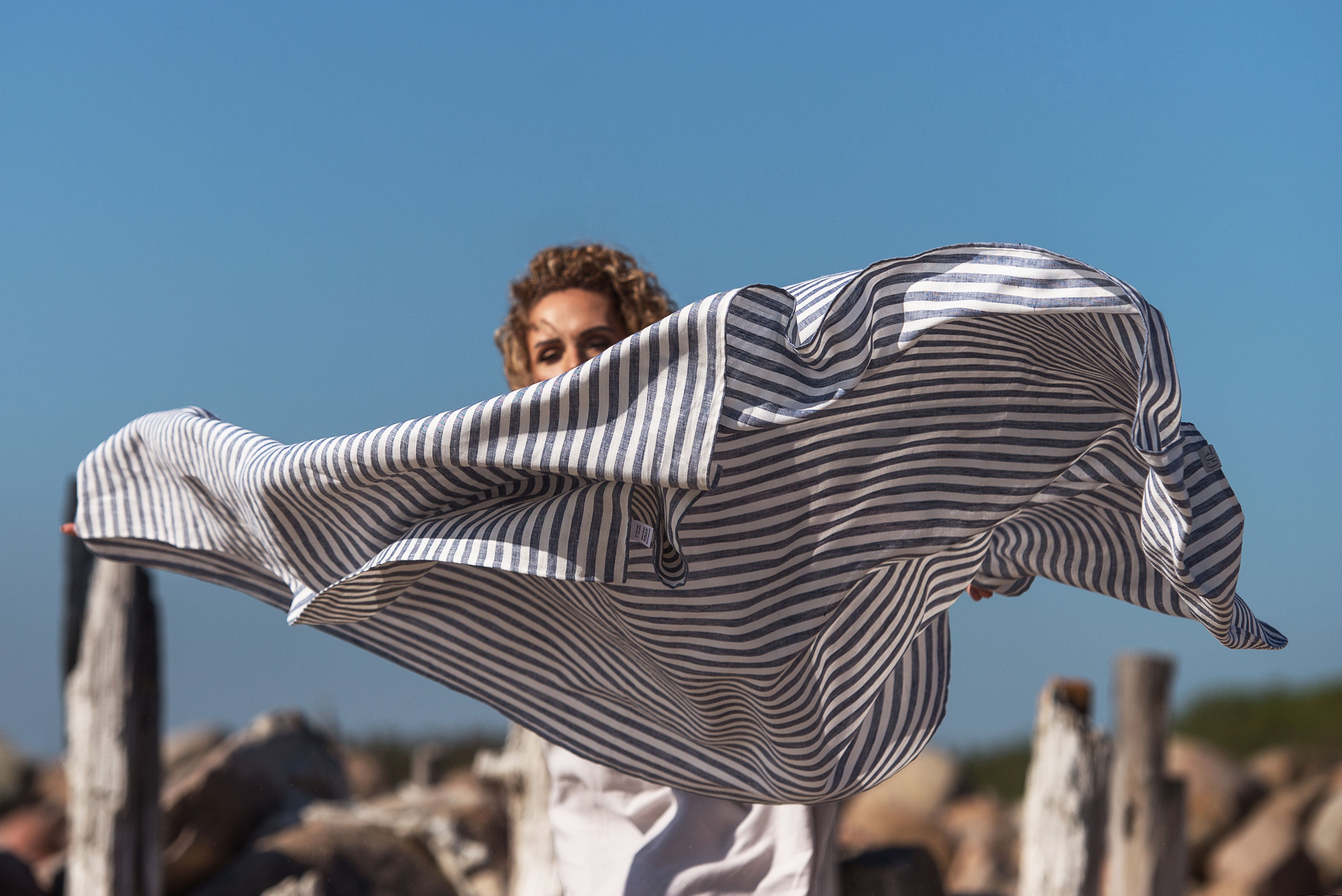 beach blanket large blue striped