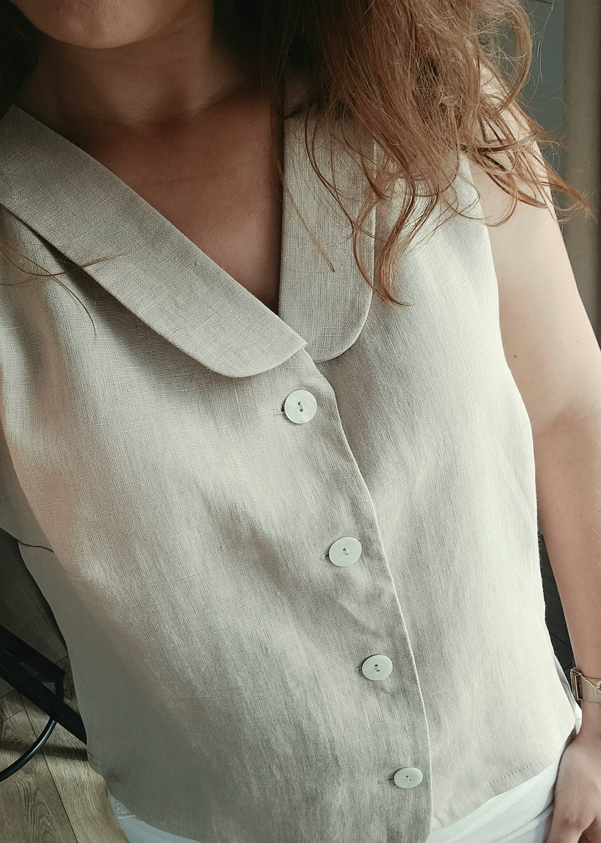 Linen Vest For Women IVY, Beige - Larger Buttons | Special Price