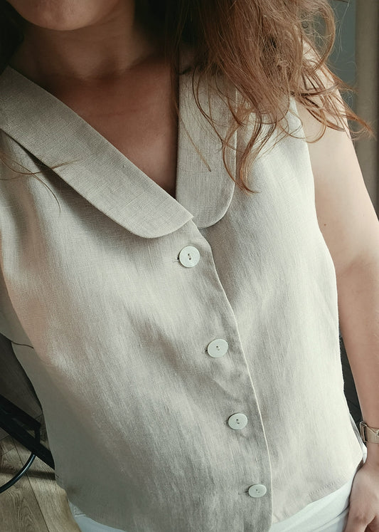 Linen Vest For Women IVY, Beige - Larger Buttons | Special Price