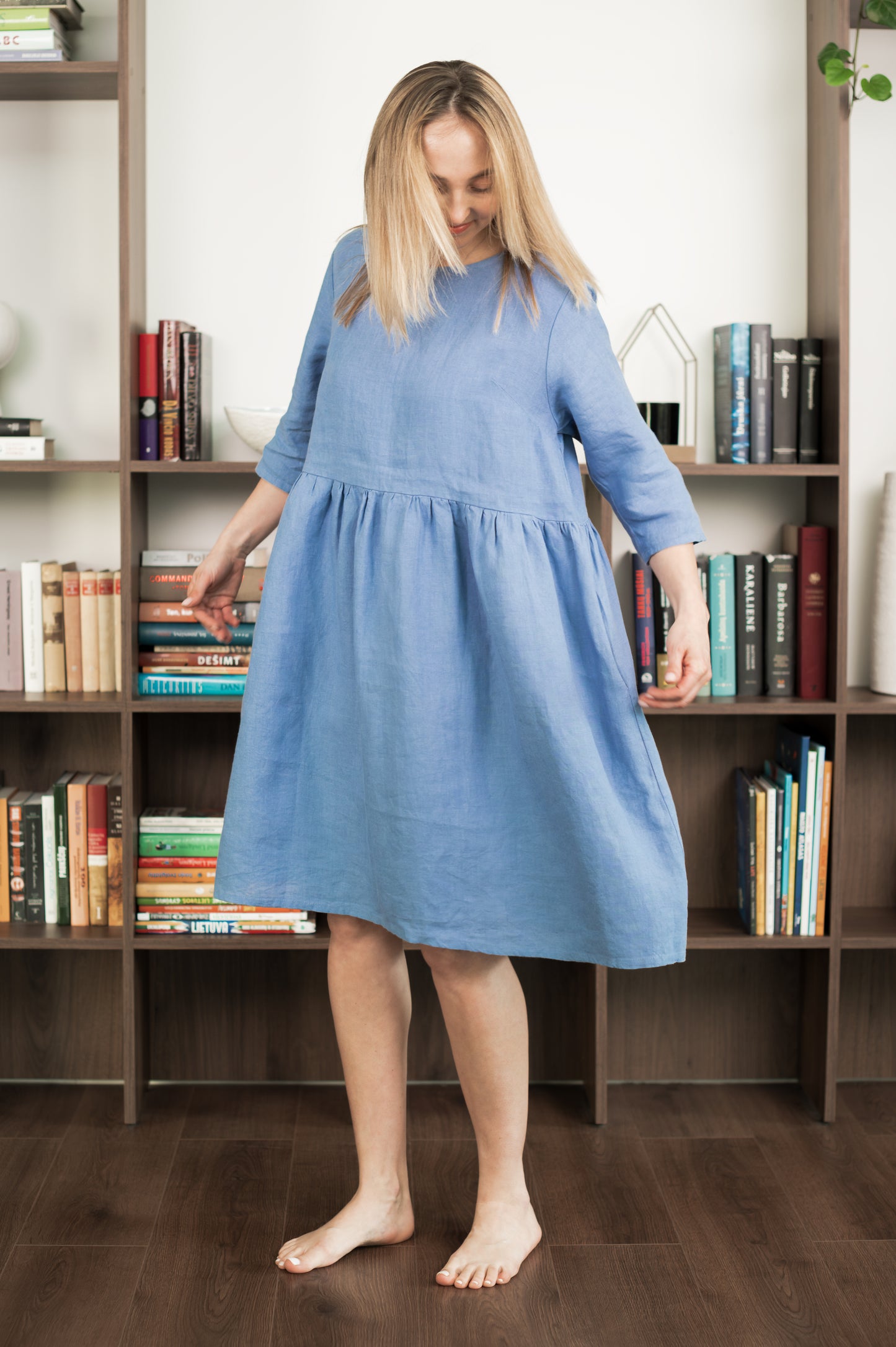 Loose Fit Linen Dress - Blue - Made from 100% linen fabric!