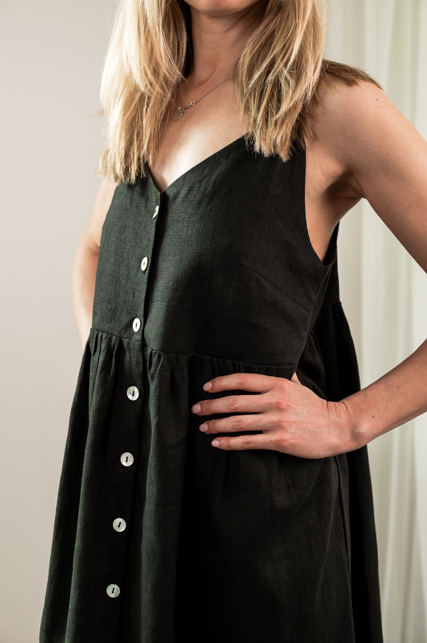 Linen Dress With Straps - Black - Made from 100% linen fabric!