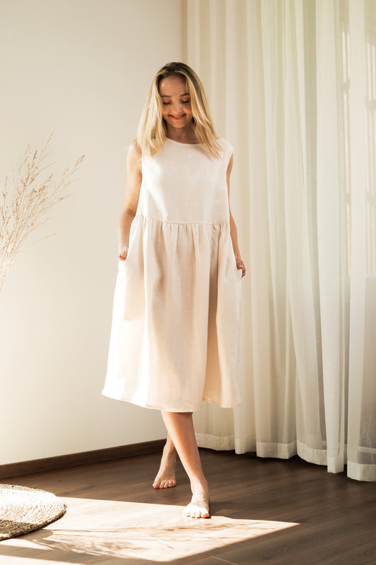 Oversized Linen Dress - Creamy white - Made from 100% linen fabric!