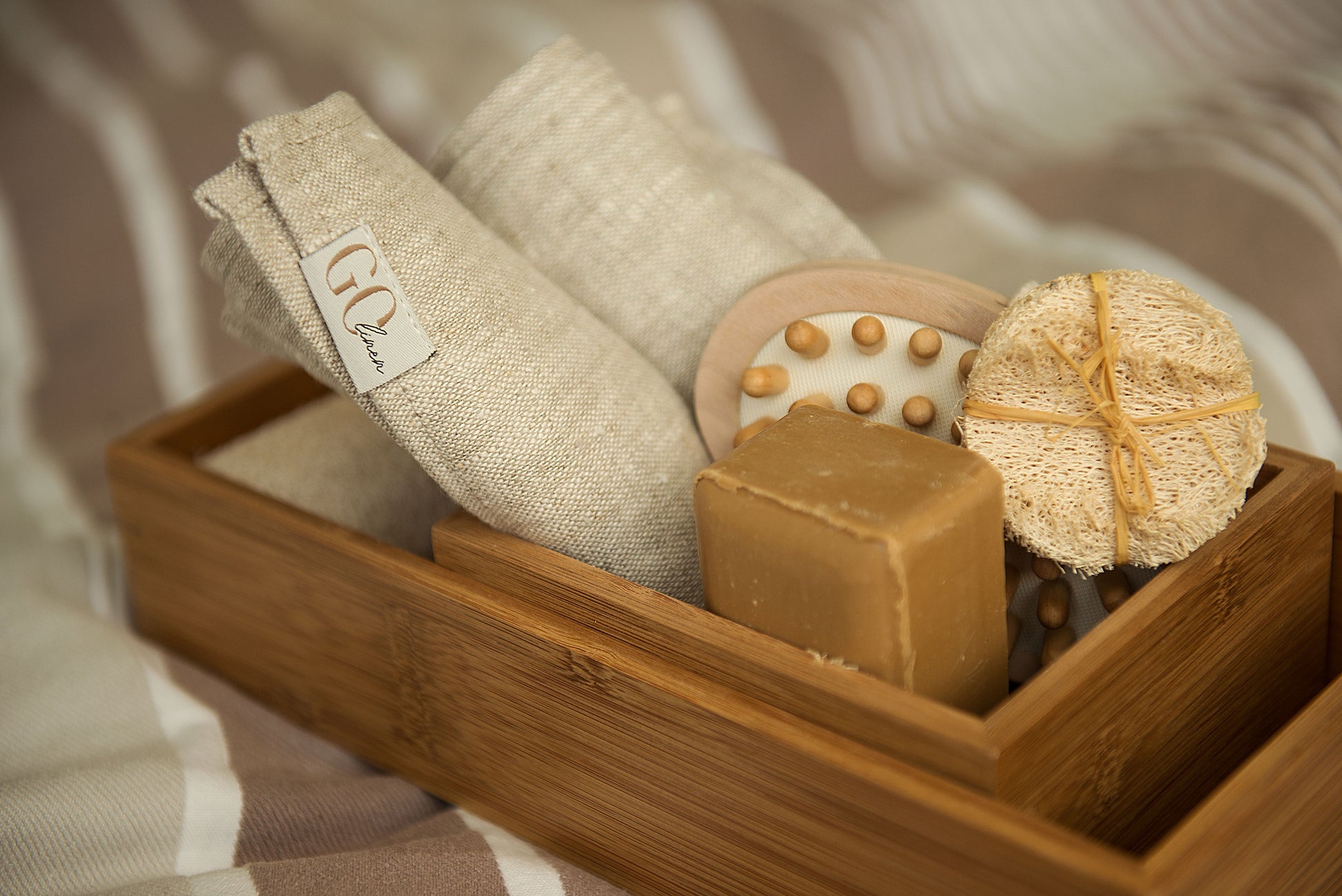 two guest towels in the wooden box