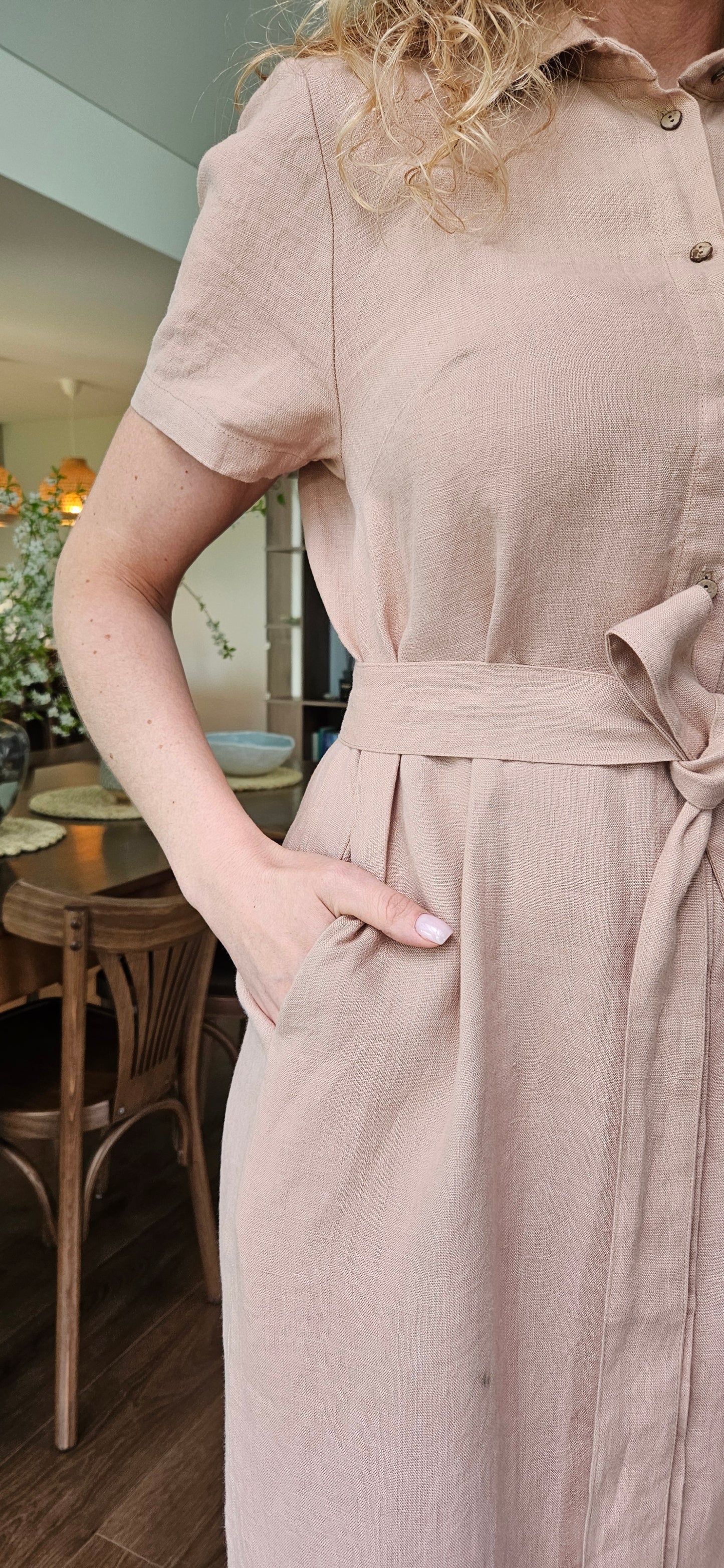 Linen Shirt Dress - Beige - Made from 100% linen fabric!