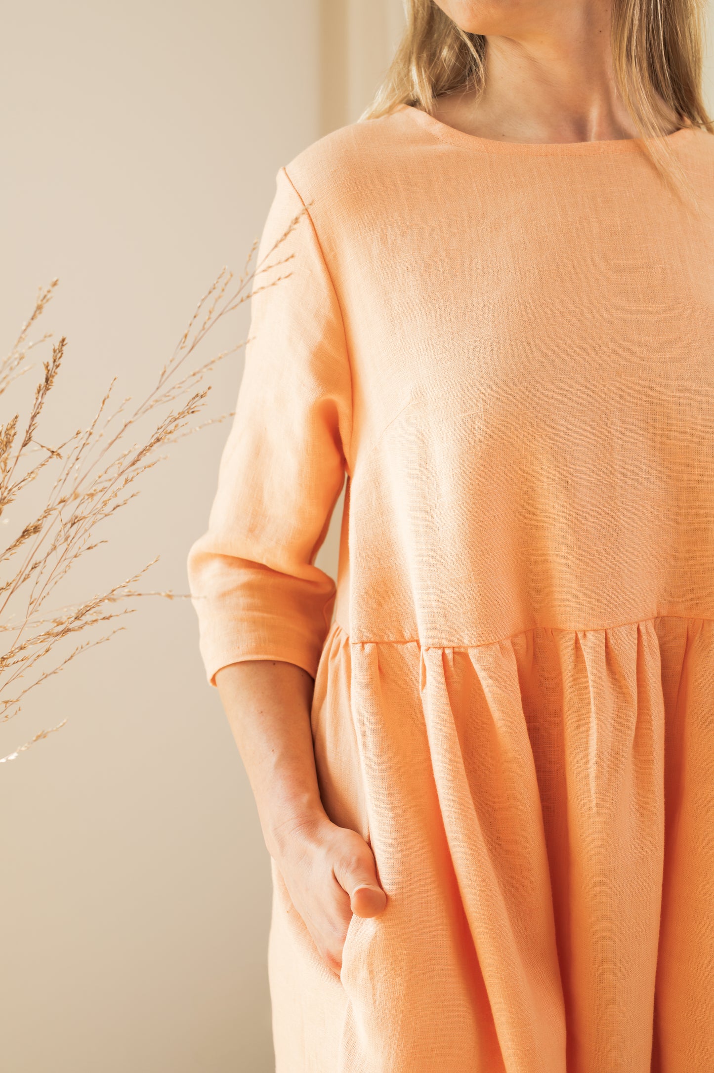 Loose Fit Linen Dress - Peach - Made from 100% linen fabric!