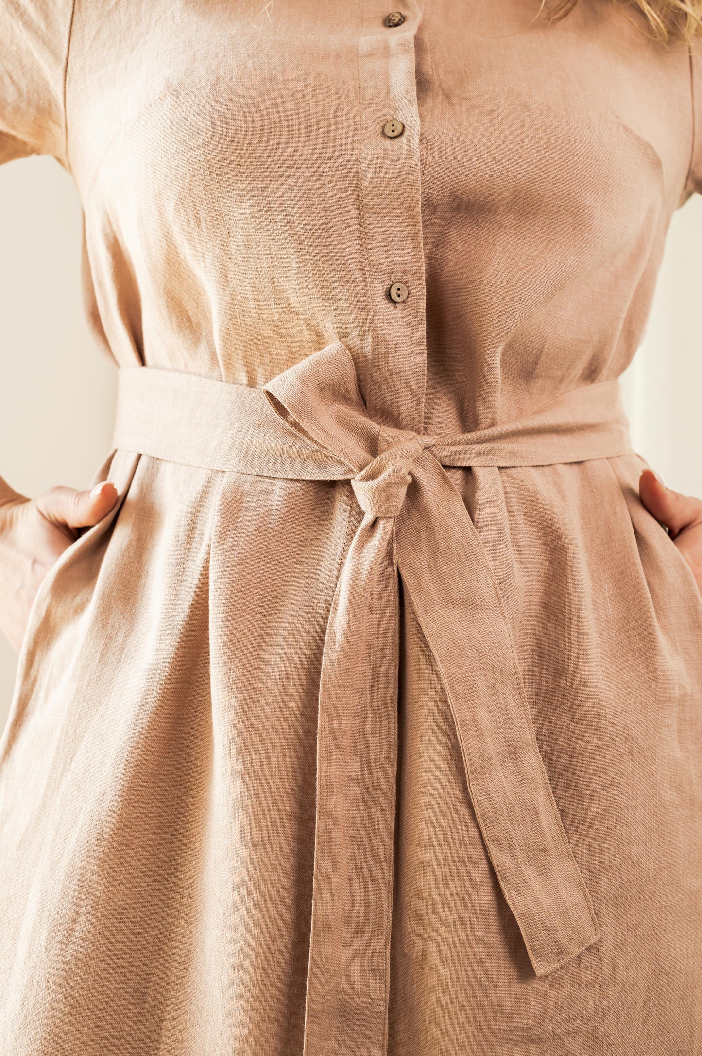 Linen Shirt Dress - Beige - Made from 100% linen fabric!