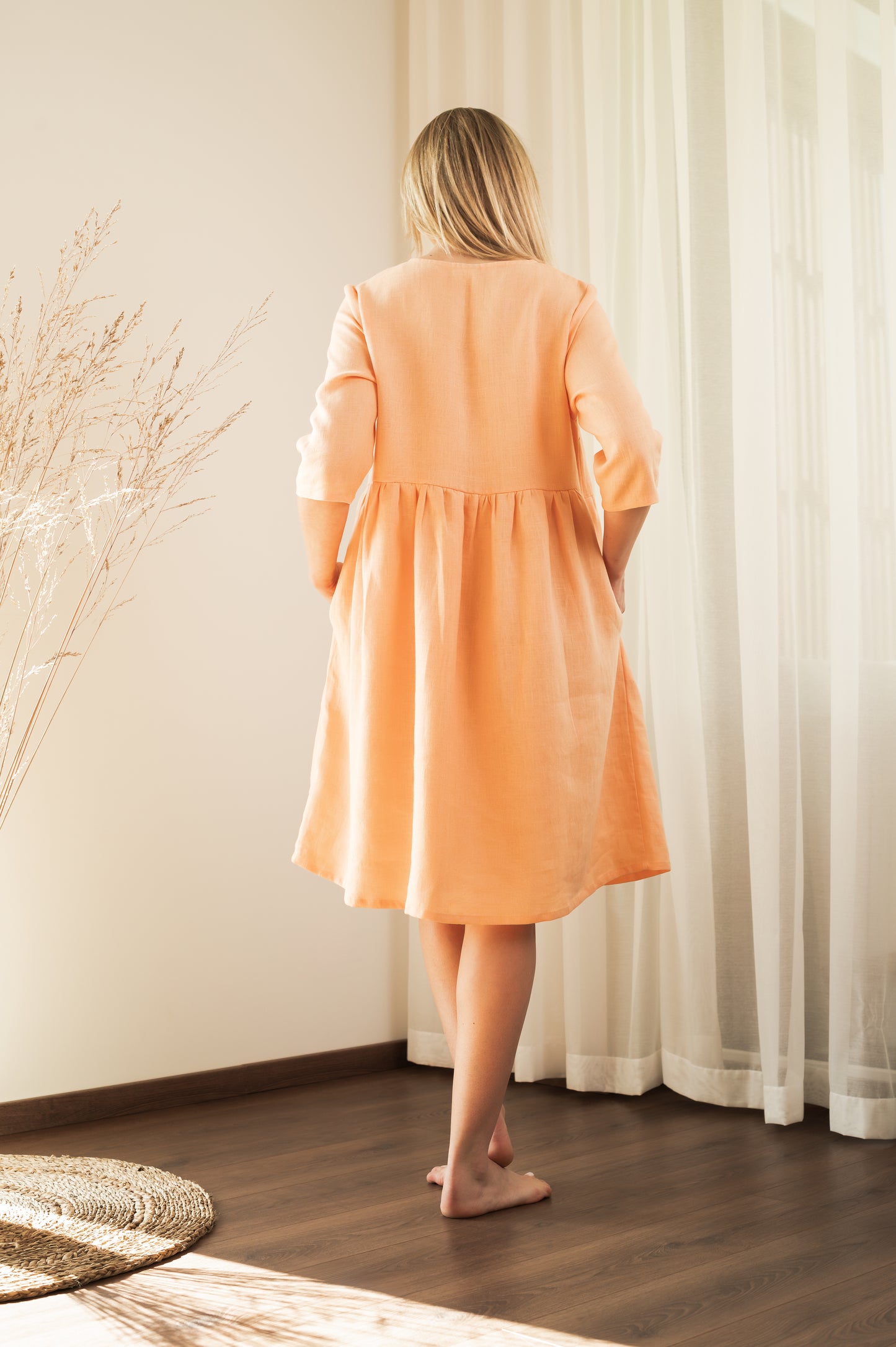 Loose Fit Linen Dress - Peach - Made from 100% linen fabric!