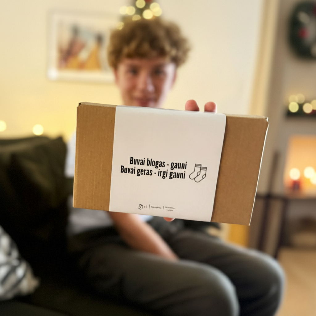 Lino-Vilnos Kojinės Dovanų Dėžutėje. Buvai blogas - gauni kojines. Buvai geras - irgi gauni kojines.