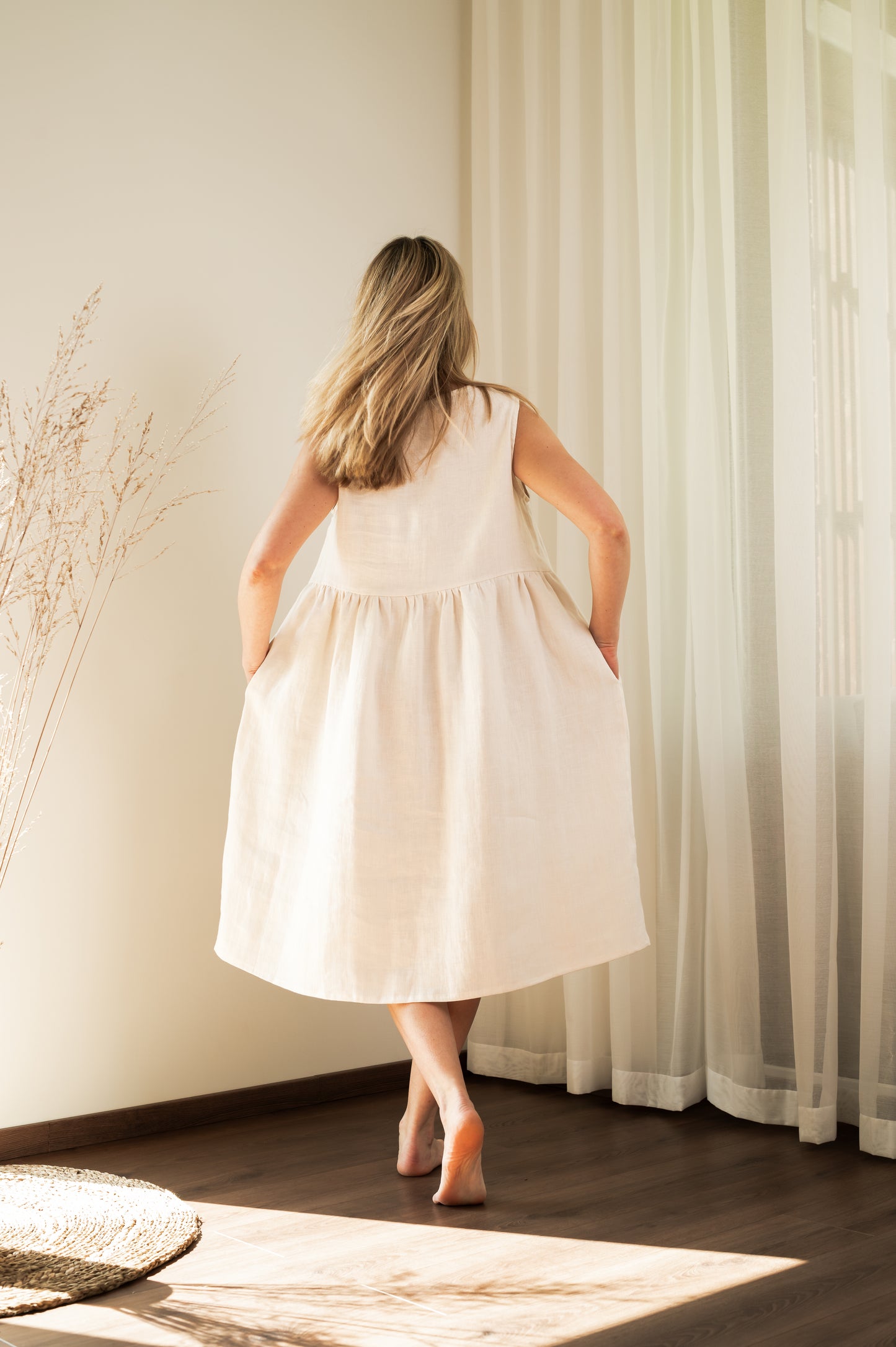 Oversized Linen Dress - Creamy white - Made from 100% linen fabric!