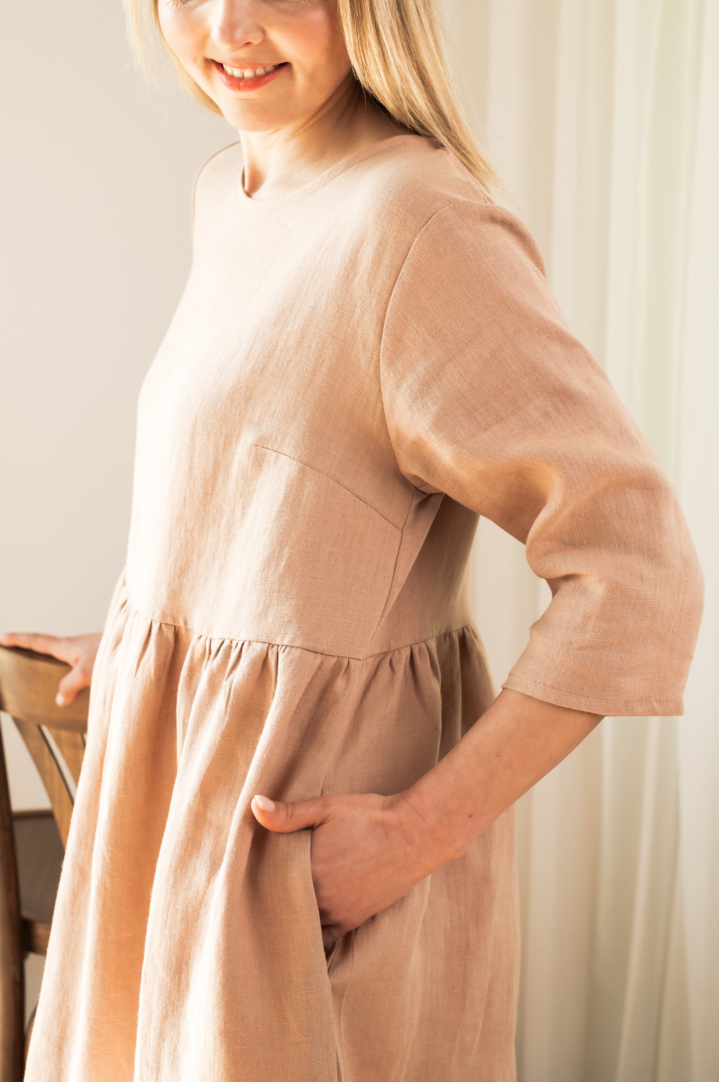 Loose Fit Linen Dress - Beige - Made from 100% linen fabric!