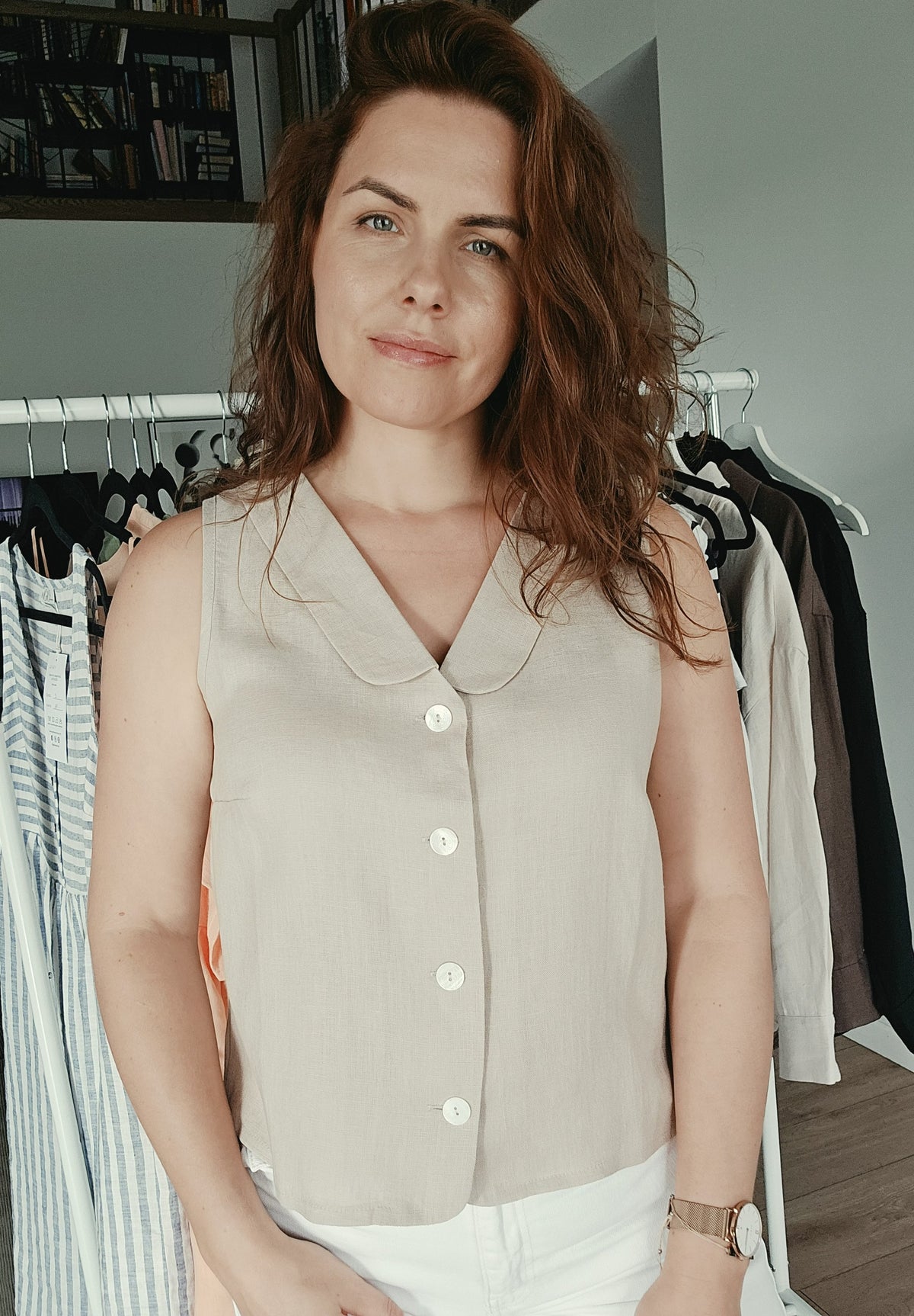 Linen Vest For Women IVY, Beige - Larger Buttons | Special Price