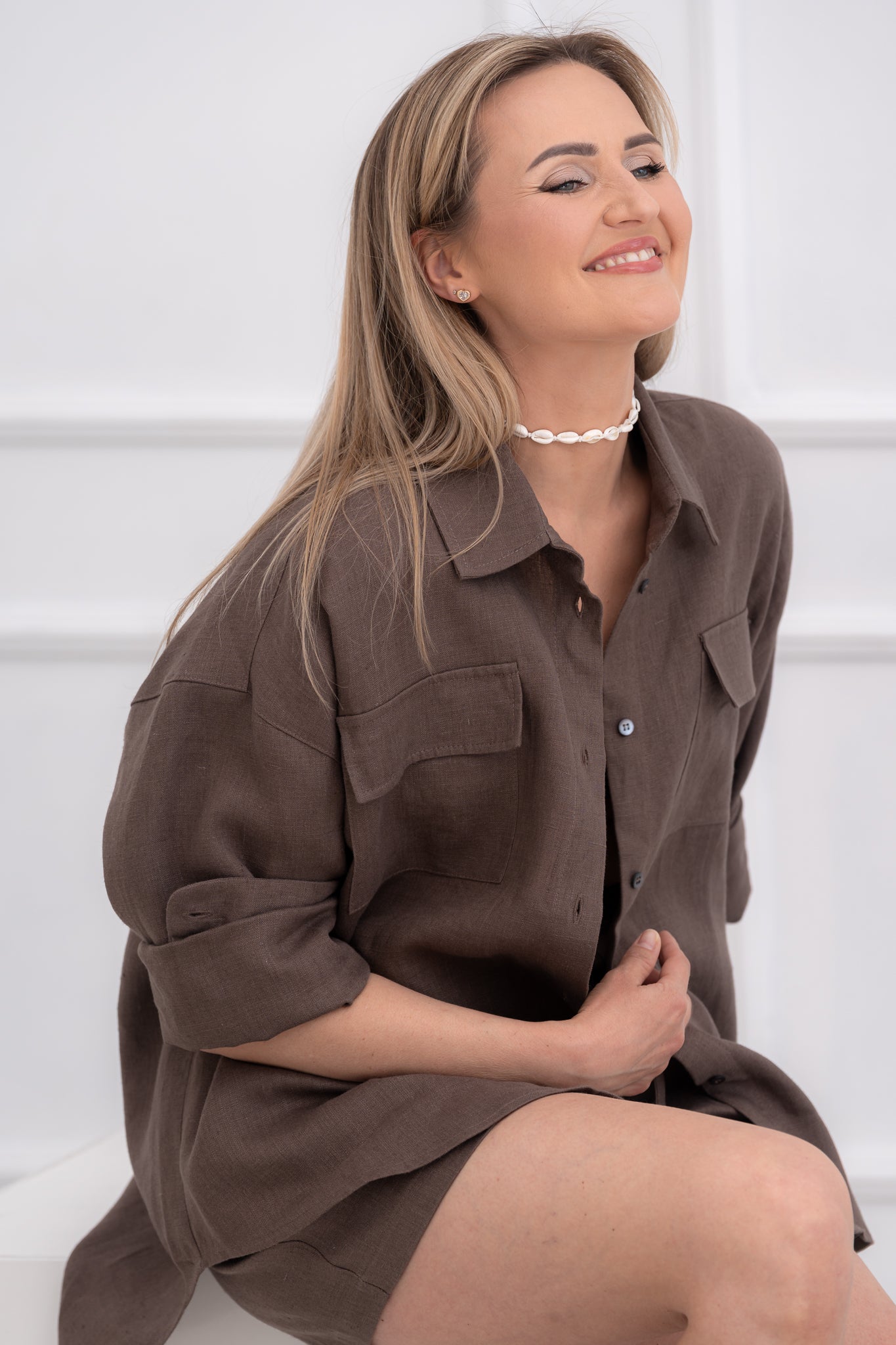 Linen shirt for women MIST - dark brown