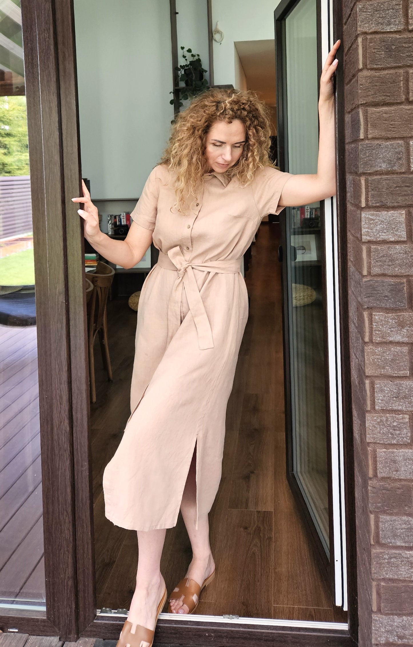 Linen Shirt Dress - Beige - Made from 100% linen fabric!