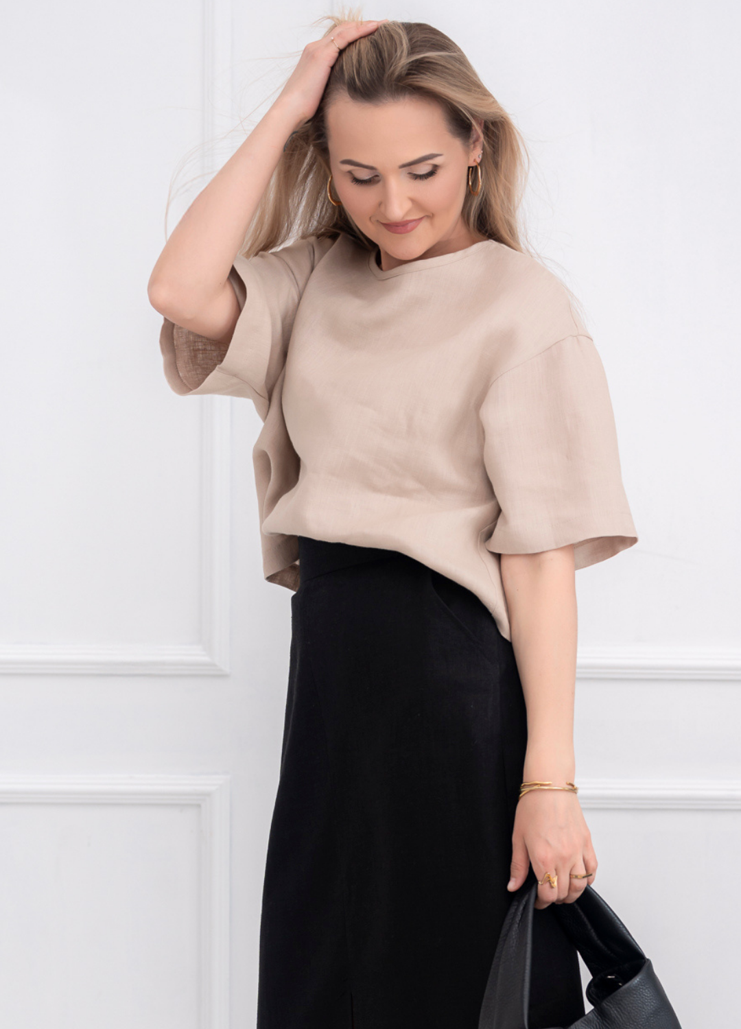 Short sleeve top  - crop top - FLORA- beige