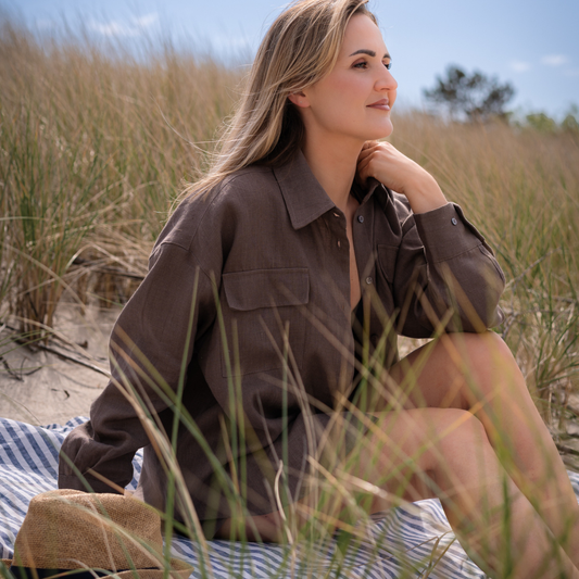Linen shirt for women MIST - dark brown