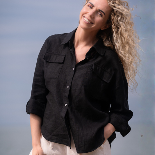 Linen shirt for women MIST - black