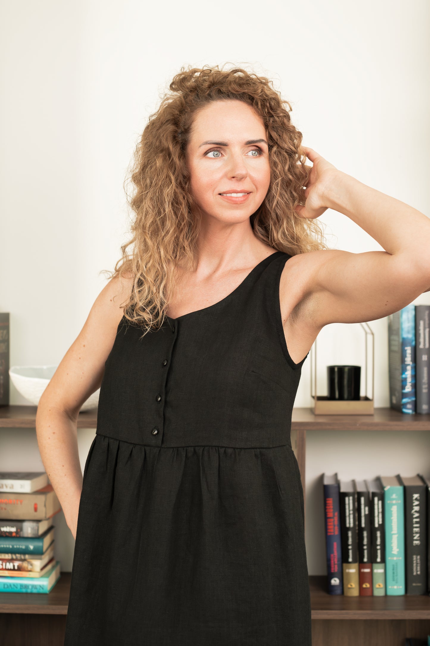 Linen Dress With Front Buttons - Black - Made from 100% linen fabric!